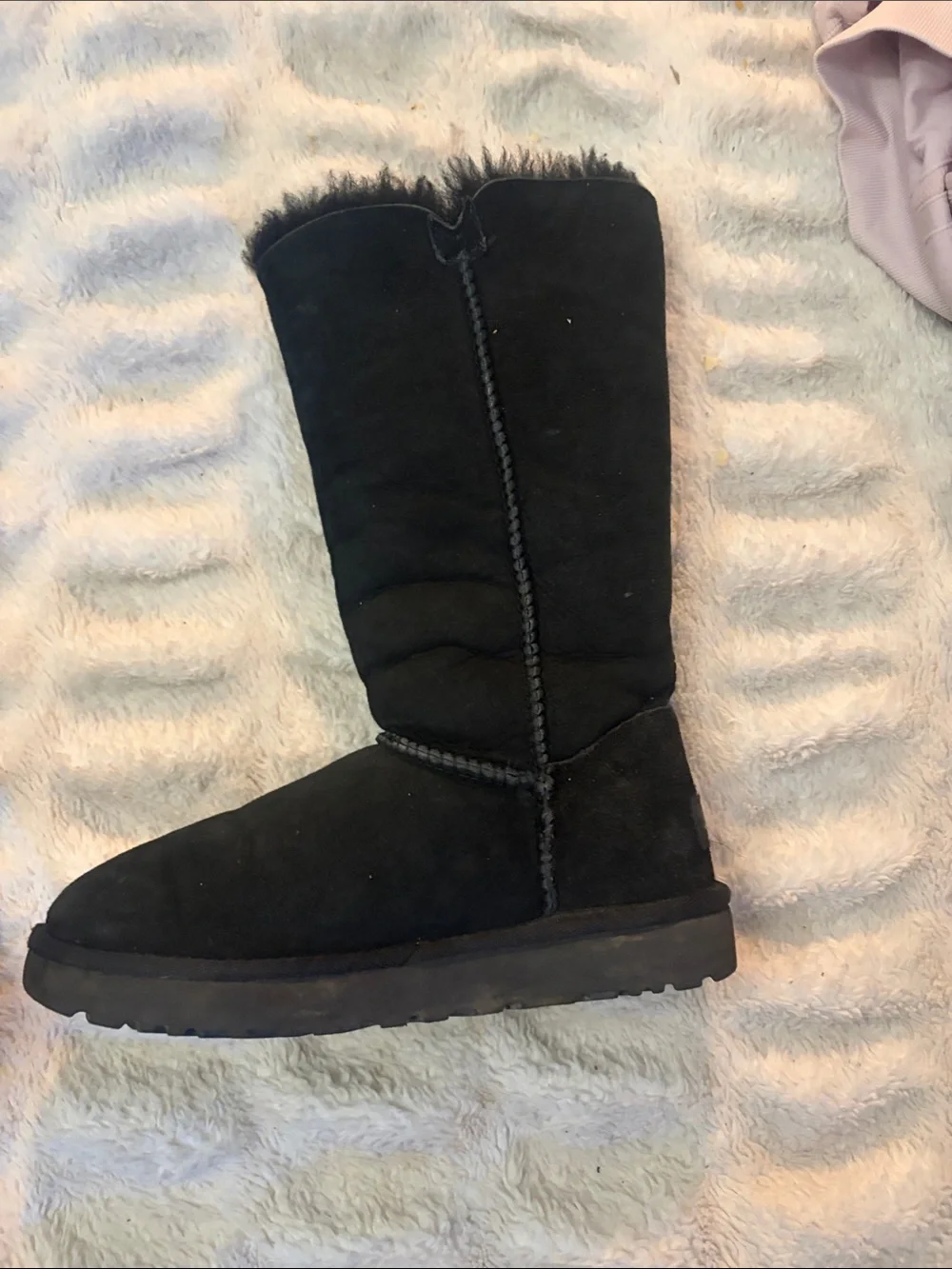UGG Black Tall Suede-Look Winter Boot with Faux Shearling